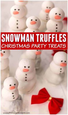 snowman truffles christmas party treats with text overlay