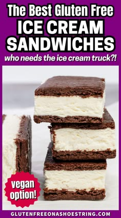 a stack of 3 ice cream sandwiches on a surface Gluten Free Ice Cream Sandwich, Gluten Free Baking Mix, Gluten Free Dairy Free Dessert, Chocolate Wafer, Chocolate Wafer Cookies, Gluten Free Ice Cream, Anti Inflammation Recipes, Homemade Vanilla Ice Cream