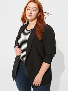 Parker Studio Crepe BlazerParker Studio Crepe Blazer, DEEP BLACK Plus Size Professional, Teal Blazer, Shawl Collar Blazer, Plus Size Blazer, New Street Style, Crepe Blazer, Lightweight Blazer, Casual Night Out, Bra And Panty Sets