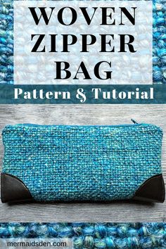 the woven zipper bag pattern is shown in blue and black