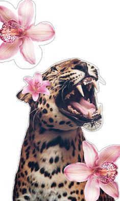 an image of a leopard with flowers in its mouth