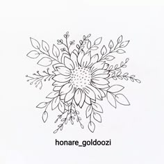 a black and white drawing of flowers with the words honare goloozi