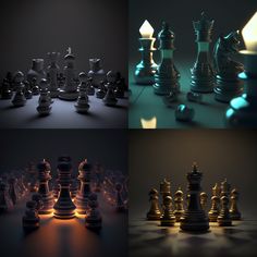 four different chess pieces are shown together