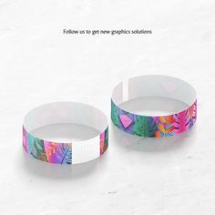 two bracelets with colorful leaves on them sitting on a white surface and the text follow us to get new graphics solutions