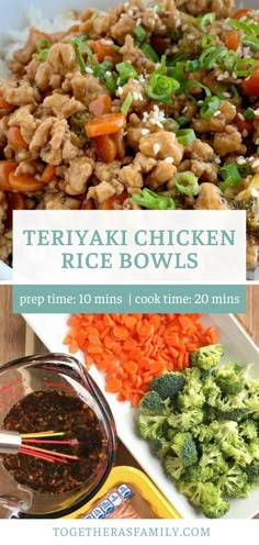 teriyaki chicken rice bowls with broccoli and carrots