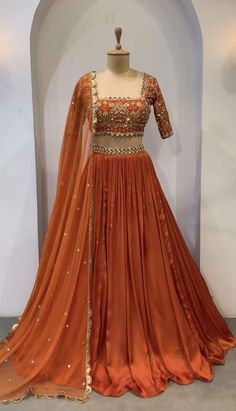 Rust Lehenga, Botas Outfit, Haldi Outfits, Lehenga Choli For Women, Choli For Women, Bridal Lehenga Designs, Simple Lehenga, Latest Bridal Lehenga, Trendy Outfits Indian