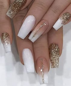 Nailart Designs, Gold Acrylic Nails, Unghie Sfumate, Christmas Nails Acrylic, Acrylic Nails Coffin Short, Short Acrylic Nails Designs