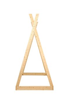 a wooden triangle on a white background