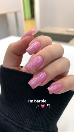 Chrome And Sparkle Nails, Glitter Pink Nails Acrylic, Cute Valentines Nails Acrylic, Sparkly Pink Acrylic Nails, Pink Nail Aesthetic, Pink Sparkly Acrylic Nails, Light Pink Nails With Glitter, Glittery Pink Nails, Pink Glittery Nails