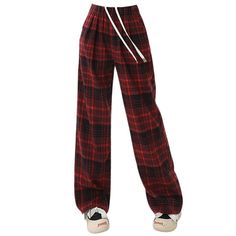 Red Plaid Pants, Rock N Roll Style, Red Gifts, Red Pants, Plaid Pants, Plaid Design, Grunge Fashion, Contemporary Fashion, Kawaii Fashion