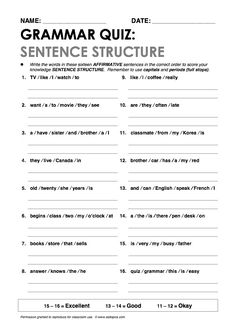 a printable sentence structure worksheet for students to practice their english and spanish writing skills