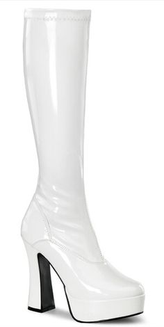 ELECTRA-2000Z Patent White Pleaser Electra, White Gogo Boots, 70s Boots, Dancer Costume, Men In Heels, 70s Hippie