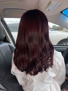 Dark Red Hair Over Brown, Dark Red Hair Color On Brown Hair, Dark Cherry Red Hair Pale Skin, Brown Hair Over Red Dye, Red Tint On Black Hair, Red Hair Dye On Dark Brown Hair, Cherry Coke Hair Color Aesthetic, Dark Cherry Coke Red Hair, Natural Wine Red Hair