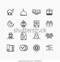 Islamic Line Art Icons Set Ramadan Stock Vector (Royalty Free) 650348176 Islam Journal, Line Art Icons, Islamic Vector, Ramadhan Kareem, Ramadan Kareem Vector, Eid Card Designs, Ramadan Kids, Line Vector, Background Design Vector