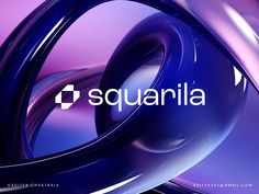 the word squarila is surrounded by blue and purple shapes