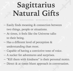 the sagittarius natural gifts list is shown in black and white with text