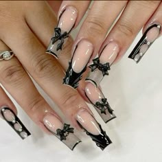 Black Acrylic Nails, Grunge Nails, Girly Acrylic Nails, Unique Acrylic Nails, Long Square Acrylic Nails, Nail Swag, Bling Acrylic Nails, Pink Acrylic Nails, Square Acrylic Nails