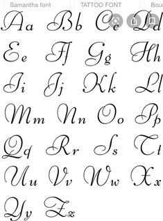 the upper and lower letters of an old english alphabet, with cursive writing