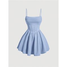 -Item Id 31253708.Html?Mallcode=1&Zeedropid=1656711 -Color: Baby Blue -Style: Elegant, Casual -Pattern Type: Plain -Details: Backless, Ruched, Zipper -Neckline: Spaghetti Strap -Sleeve Length: Sleeveless -Type: Cami -Waist Line: High Waist -Hem Shaped: Flared -Length: Short -Fit Type: Regular Fit -Fabric: Medium Stretch -Material: Knitted Fabric -Composition: 95% Polyester, 5% Elastane -Care Instructions: Machine Wash Or Professional Dry Clean -Sheer: No -Lining: 100% Polyester **Open To Offers! Blue Lavender Dress, Raya Clothes, Baby Blue Outfit, Cute Blue Dresses, Baby Blue Dress, Cute Formal Dresses, Cute Homecoming Dresses, Baby Blue Dresses