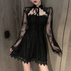 Dark Cottagecore Clothing, Black Dress Cottagecore, Dark Fairy Core Outfits, Dark Fairycore Outfits, Dark Cottagecore Dress, Princesscore Dress, Dress References, Goth Styles, Ethereal Romantic