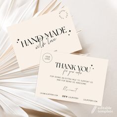 two business cards with the words handmade will love written on them