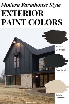 the exterior paint colors for this modern farmhouse style house are black, white and gray