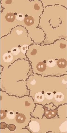 a group of teddy bears are in the middle of a pattern on a beige background