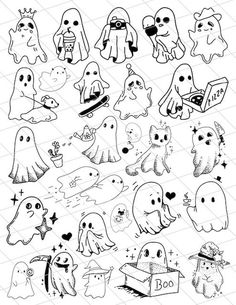 halloween ghost stickers are shown in black and white