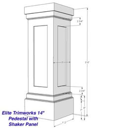 a drawing of a tall pillar with measurements for the top and bottom part on it