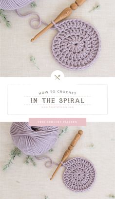 the crochet in the spiral is shown with yarn and knitting needles on it