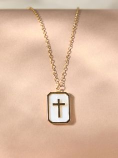 A symbol of faith and elegance, this dainty necklace features a stunning cross charm pendant. Crafted with an anti-tarnish finish, it's not only a beautiful accessory but also a lasting treasure that embodies both grace and durability. Makes the perfect gift! Clay Cross Necklace, Clay Cross, Wedding Branding, Christian Jewelry, Cross Jewelry, Gold Dipped, Cross Charms, Accessories Jewelry Necklace, Altar'd State