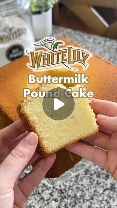 someone holding a piece of buttermilk pound cake