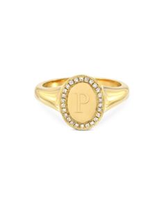 Zoe Lev 14K Yellow Gold Diamond Initial Signet Ring Pinky Signet Ring, Gold Initial Ring, Diamond Frame, Initial Ring, 14k Gold Ring, Signet Ring, Womens Jewelry Rings, Metal Rings, Custom Jewelry