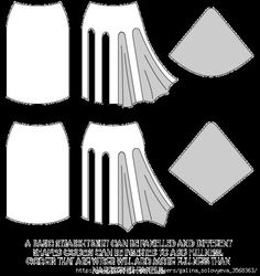 the front and back side of a skirt with three different sections, one in white