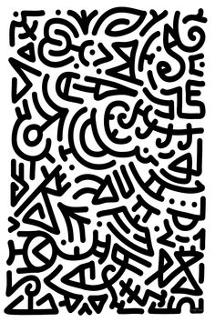 an abstract black and white pattern with letters on the bottom, which are drawn in different ways