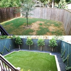 the backyard is clean and ready to be used as an outdoor space for people to play in