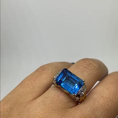 Genuine 925 Silver And Gold Vermeil Ring By Victoria Wieck Featuring A Stunning Genuine Bright Blue, Brazilian, Step Cut, Magic Swiss Blue Topaz. $375-565 Appraised Value Per Hsn. More Beautiful In Person. The Stone Alone Is Breathtaking + Then You Have The Details In The Basket- Giving You Something Gorgeous To See At All Angles. Sold Out Design. Craftsmanship Is Top Knotch + If This Doesn't Sell I'm Happy To Keep For Myself Hehe. Would Make A Unique Engagement Ring. Free Us Ship Blue Topaz Ring In 14k White Gold, Luxury Blue Topaz Ring In 14k White Gold, White Gold Topaz Ring With Gemstone Accents, White Gold Topaz Gemstone Ring, White Gold Topaz Ring With Gemstone, Blue Topaz Ring With Emerald Cut And Gemstone Accents, Blue Topaz Ring With Gemstone Accents Emerald Cut, Formal Blue Topaz Ring With Vvs Clarity, Luxury Sterling Silver Topaz Ring With Vvs Clarity