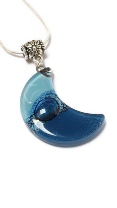 Blue Moon Recycled Glass pendant. Fused Glass Necklace. Blue Glass Necklace, Adjustable Blue Moon-shaped Jewelry, Blue Moon Phase Round Pendant Necklace, Blue Teardrop Resin Jewelry, Blue Moon Phase Necklace For Gift, Blue Moon Shaped Necklace For Gift, Blue Moon Necklace For Gift, Blue Sterling Silver Necklace With Moon Charm, Blue Moon Phase Round Pendant Jewelry