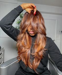 Ginger Ends On Black Hair, Auburn Highlights Black Women, Brown Hair Color For Black Women, Autumn Highlights For Brown Hair, Cinnamon Brown Hair Color On Black Women, Cinnamon Hair Color On Black Women, Traditional Sewin, Dye Hairstyles, Current Hairstyles