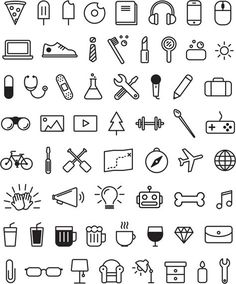 a set of black and white icons on a white background