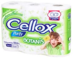 two rolls of celox toilet paper with the child's face on top