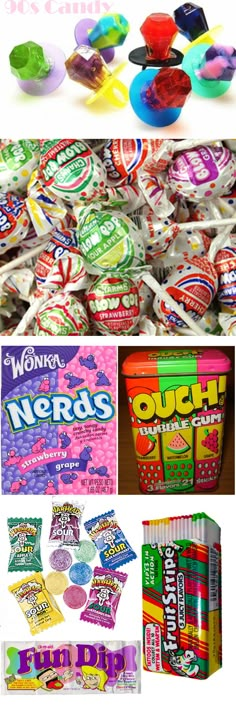 various candy and candies are shown in this collage