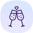 two wine glasses with hearts on their foreheads are shown in the shape of a speech bubble