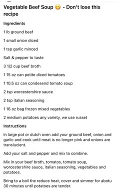 the recipe for vegetable beef soup is shown