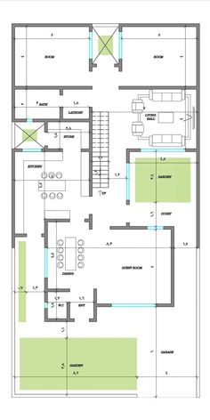 the floor plan for a modern house with two levels and an open living room, dining area