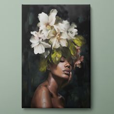 a painting of a woman with flowers in her hair