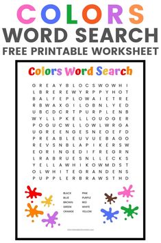 the color word search worksheet for kids to learn how to write and use