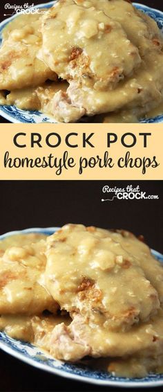 crock pot homemade pork chops with gravy on the top and bottom