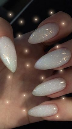 Prom Nails Almond, Graduation Nails Almond, Nails Blue Summer, May Nails Ideas 2023, Nude Sparkly Nails, Square Summer Nails, Nails Ideas Almond, May Nails Ideas, White Sparkle Nails