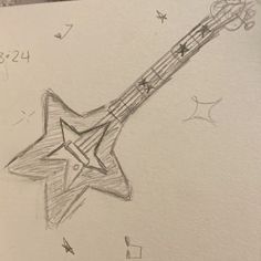 a drawing of a guitar with stars on it